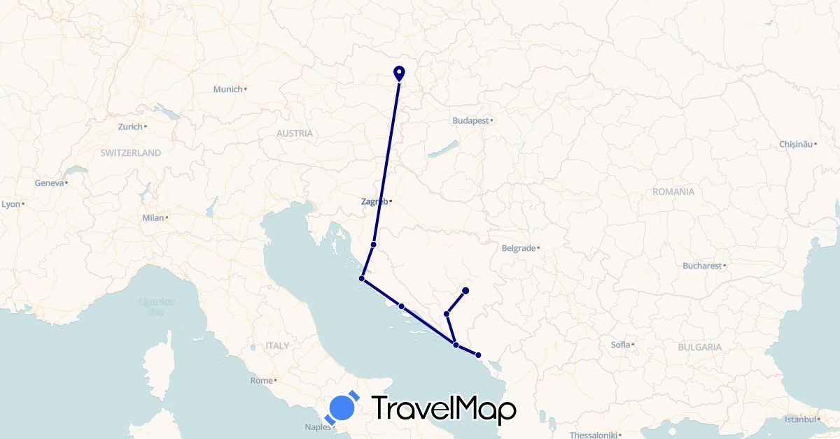 TravelMap itinerary: driving in Austria, Bosnia and Herzegovina, Croatia, Montenegro (Europe)
